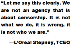 L'Oreal Stepney, TCEQ, Texas Commission on Environmental Quality, censorship